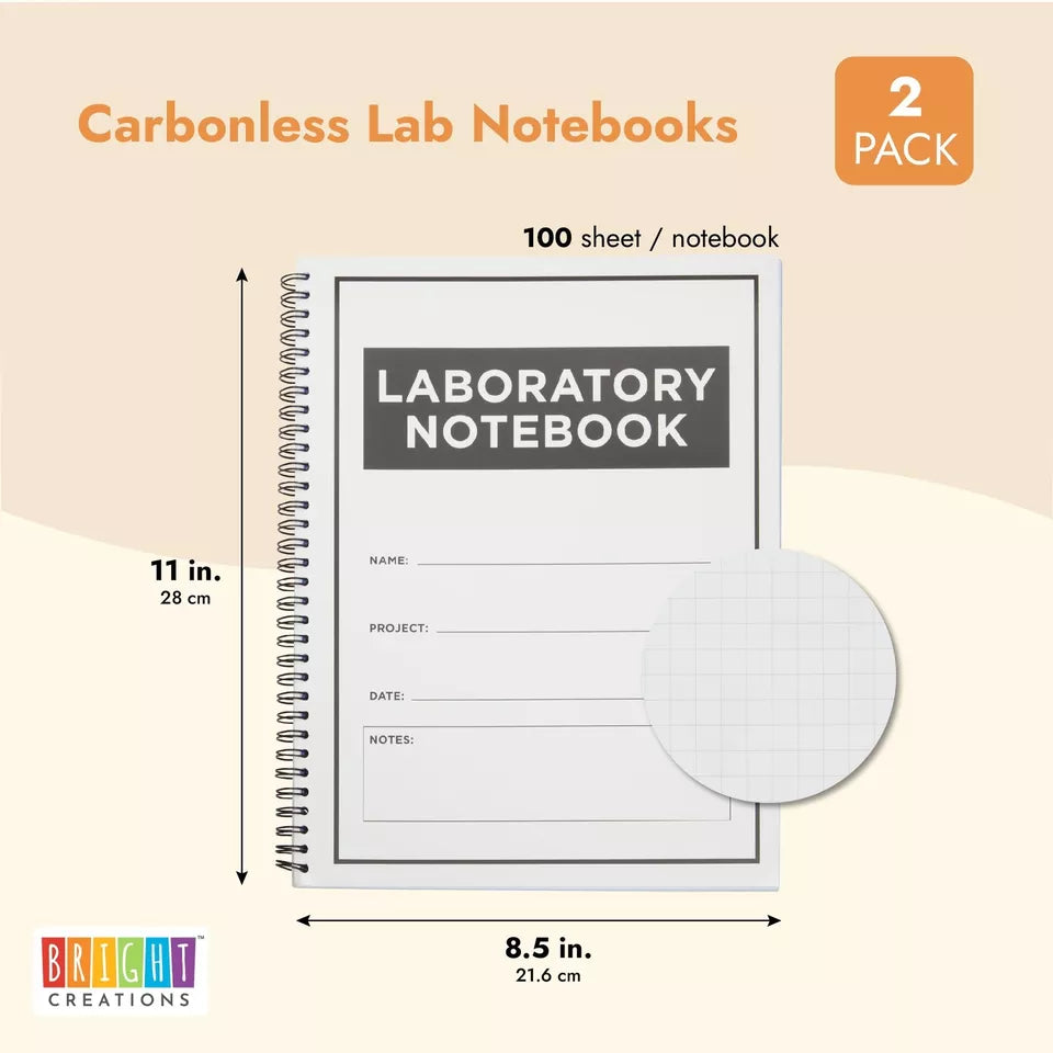 Carbonless Laboratory Notebook with 100 Sheets, Engineering Paper (2 Pack)