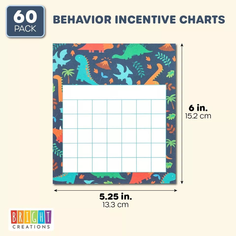 60-Pack Dinosaur Themed Classroom Incentive Charts for Motivating Behavior