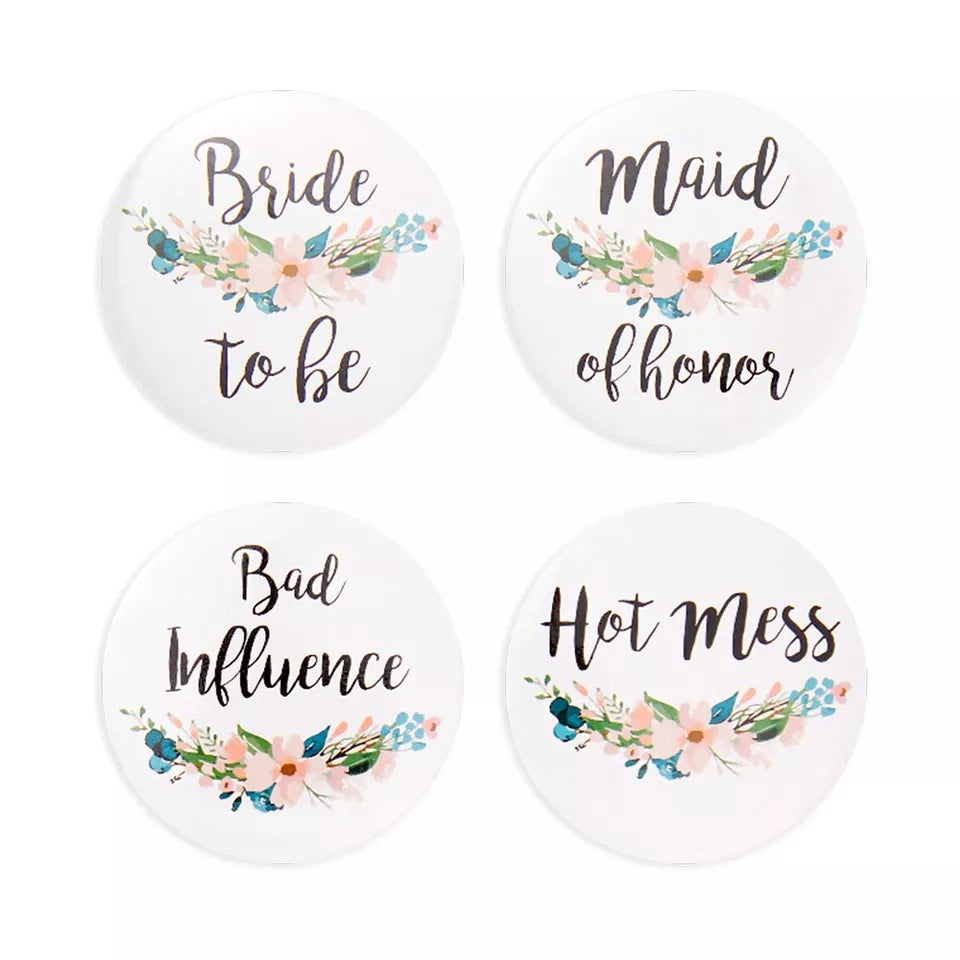 16 Pack Bridal Wedding Party Pins Button Bridesmaid Gift 8 Floral Design 2.5"