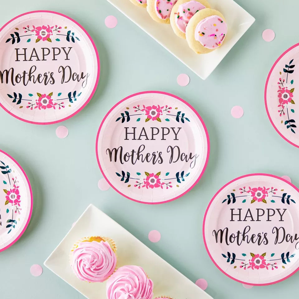 80 Pack Happy Mother’s Day Floral Paper Plates for Party, Mother’s Day, 7 In