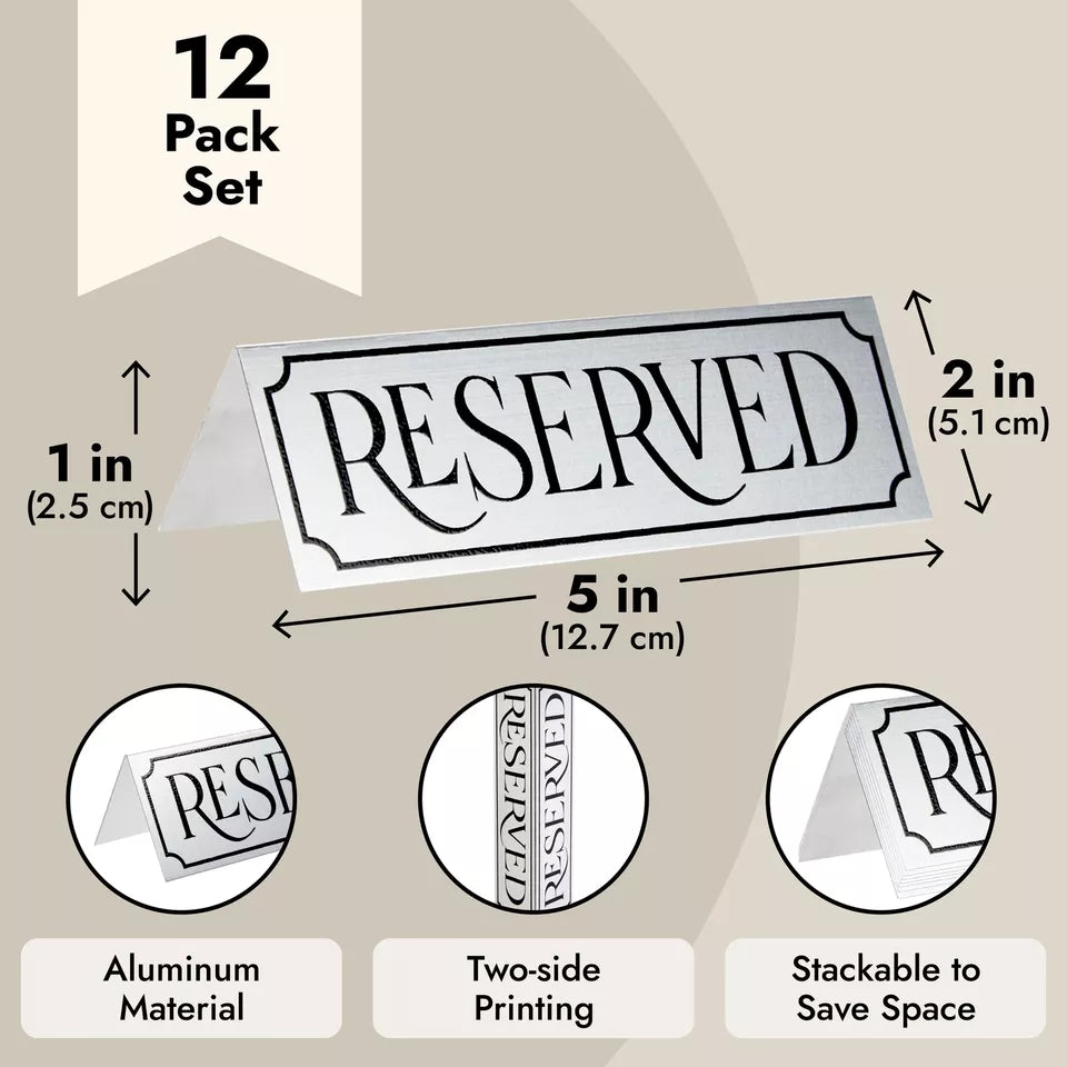 12-Pack Small Reserved Seating Signs for Restaurant and Celebrations, 4.7x1.5 In