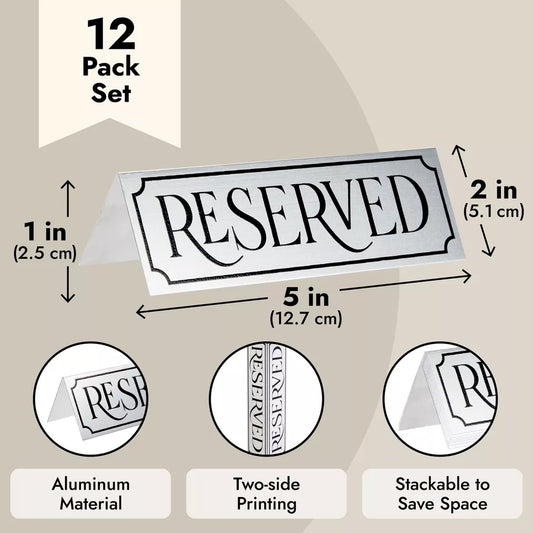 12-Pack Small Reserved Seating Signs for Restaurant and Celebrations, 4.7x1.5 In