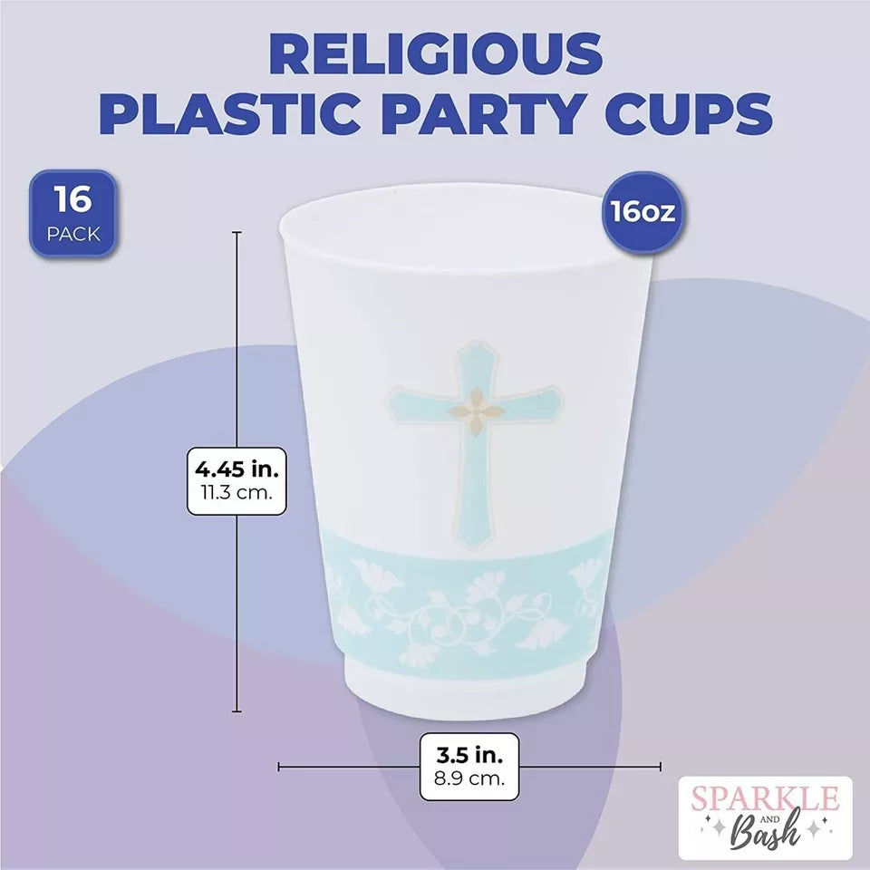 16 oz Baptism Tumbler Cups, First Communion Decorations, Party Supplies (16x)