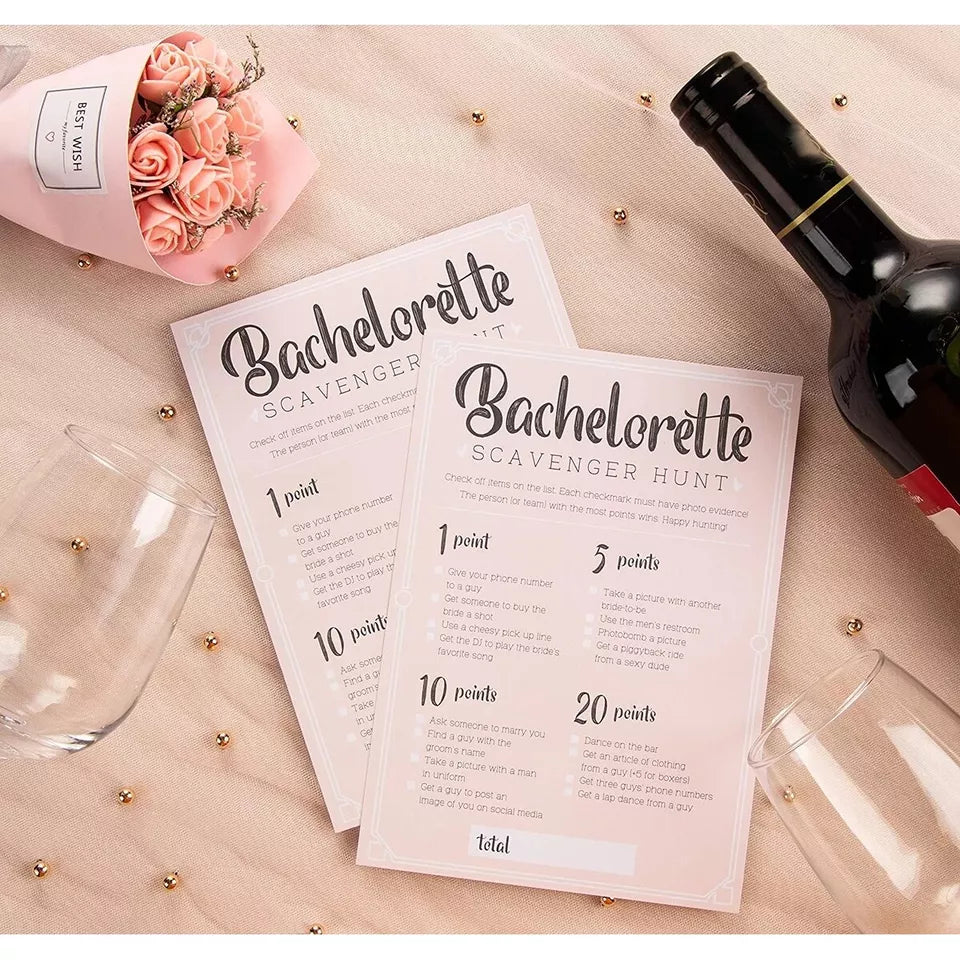 50 Bachelorette Scavenger Hunt Drinking Game and Dares, Fun Cards Party Games