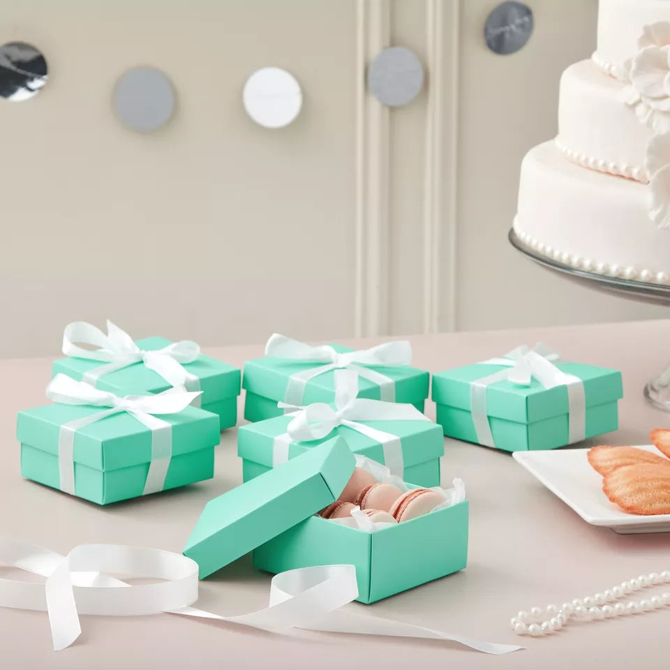 24 Pack Small Teal Gift Boxes with Lids and Ribbon - 3.7 x 3.7 x 1.6 in