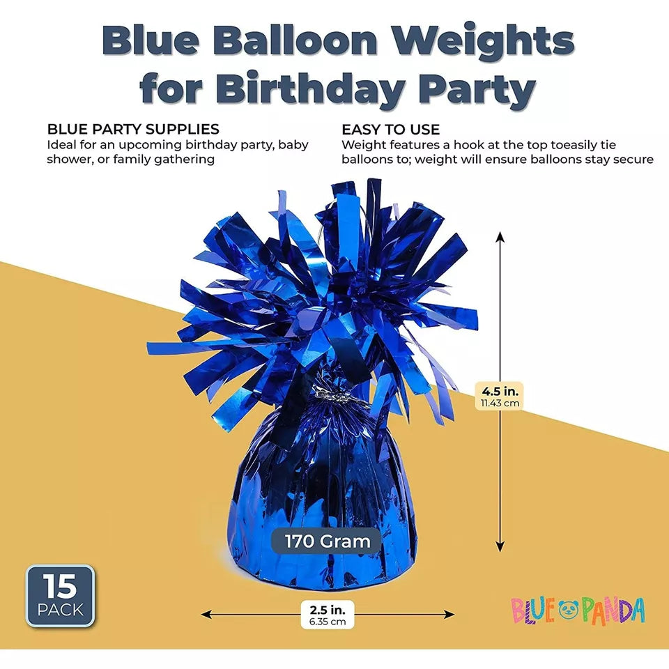 15 Pack Blue Balloon Weights - 6 oz, 4.5 in, for Birthday Party Decorations