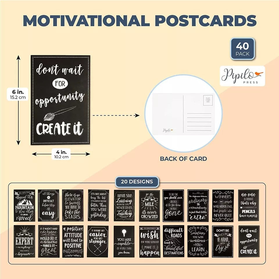 Motivational Postcards, 20 Designs (4 x 6 in, 40 Pack)