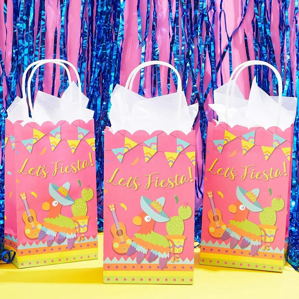 24x Let's Fiesta Paper Gift Bags for Cinco de Mayo Party, Hot Pink, 9 x 5.3 inch