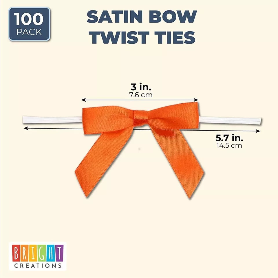 100 Pack Orange Satin Bows - 3 in, for Treat Bags, Crafts, Cake Pops