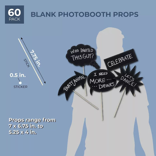 60-Pack Writable Chalkboard Photo Booth Props for Weddings Parties, Assorted