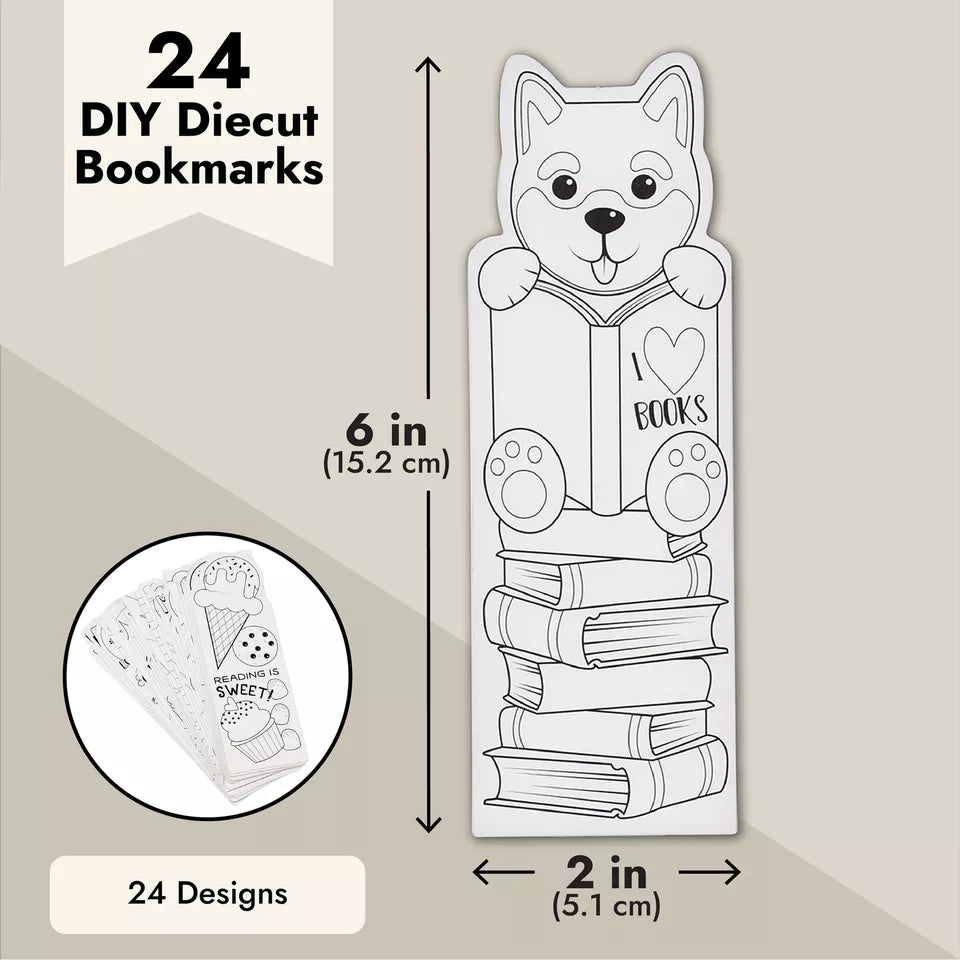 24-Pack Color Your Own Bookmarks - 24 Designs for Kids and Students