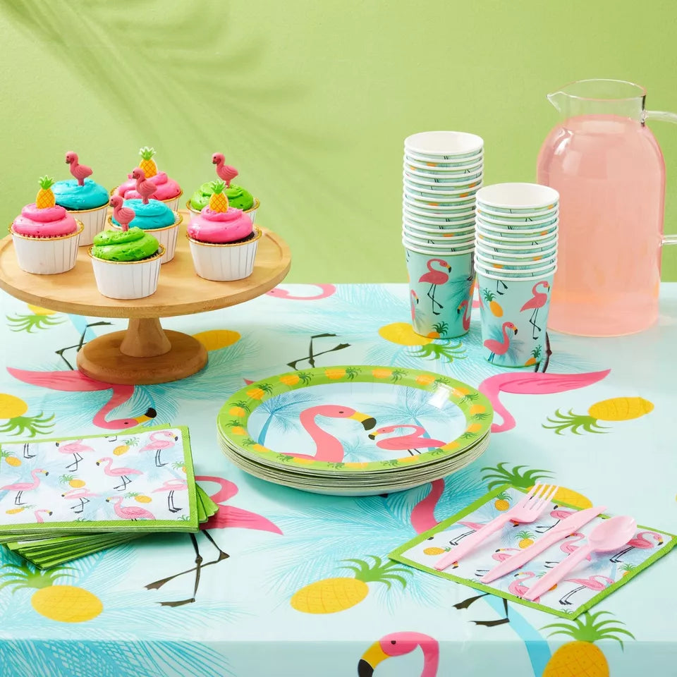 144-Piece Flamingo Birthday Party Supplies, Plates, Napkins, Cups, Cutlery