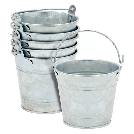 6 Pack Small Metal Buckets with Handles, 3-Inch Galvanized Pails