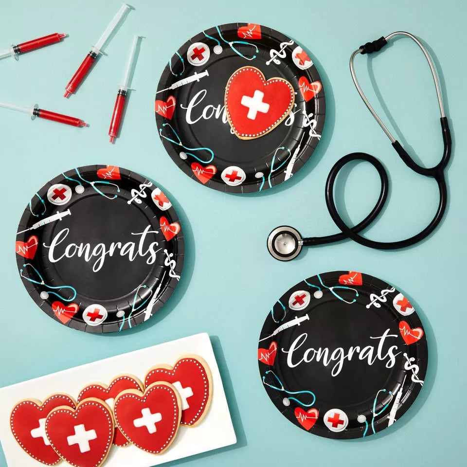 80 Pack 9" Nurse Paper Plates for Nursing Graduation Party