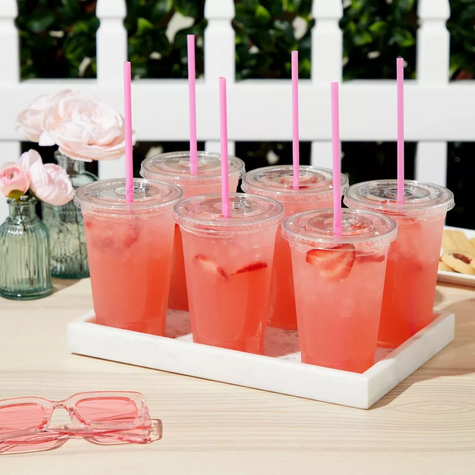 300 Plastic Pink Disposable Drinking Straws - 10 Inch, for Baby Shower and Birthday