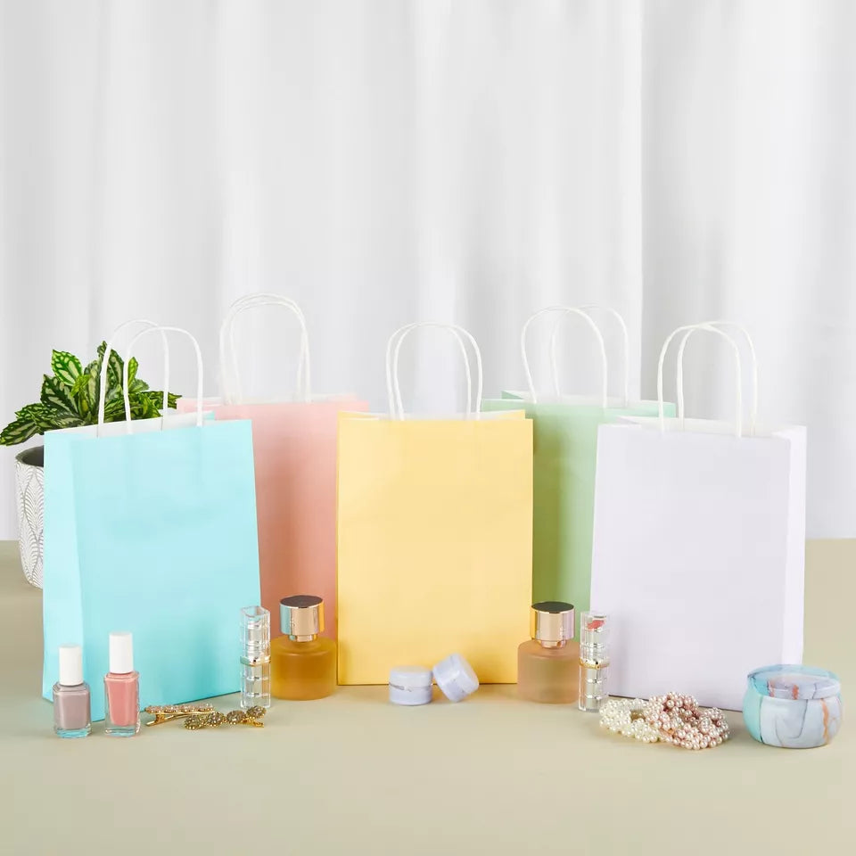 25 Pack Pastel Gift Bags - 6.3 x 3.2 x 8.7 in