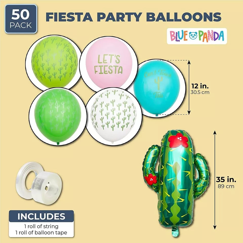 Fiesta Bachelorette and Cinco de Mayo Balloons with String (50 Pieces)