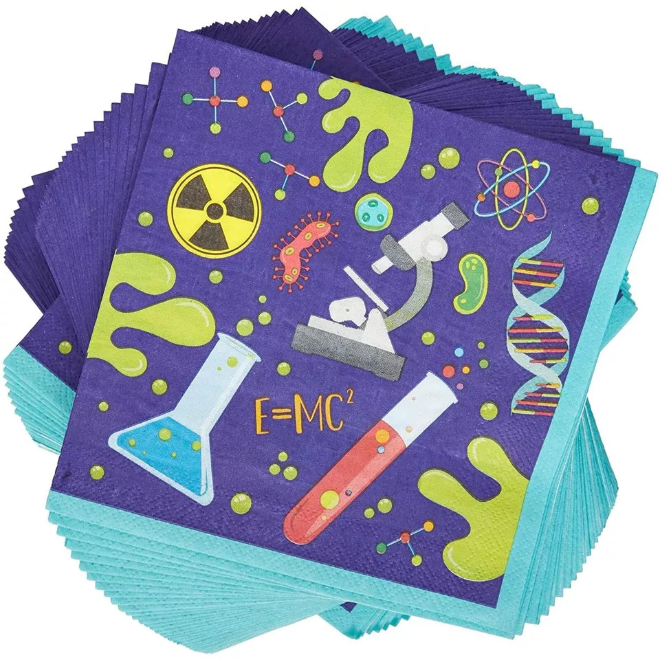 100 Science Lab Party Paper Napkins - 6.5 Inch for Birthday Decorations