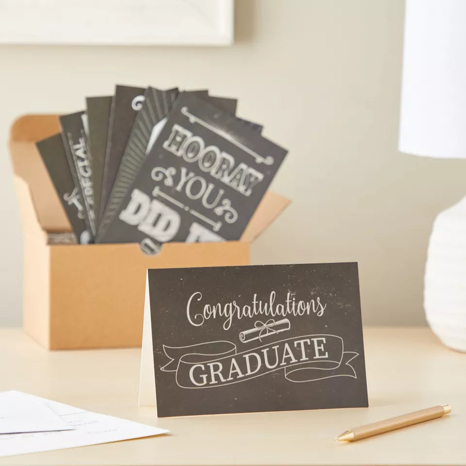 60 Pack Bulk Graduation Cards Set, 6 Assorted Designs, Black and White, 4 x 6 in