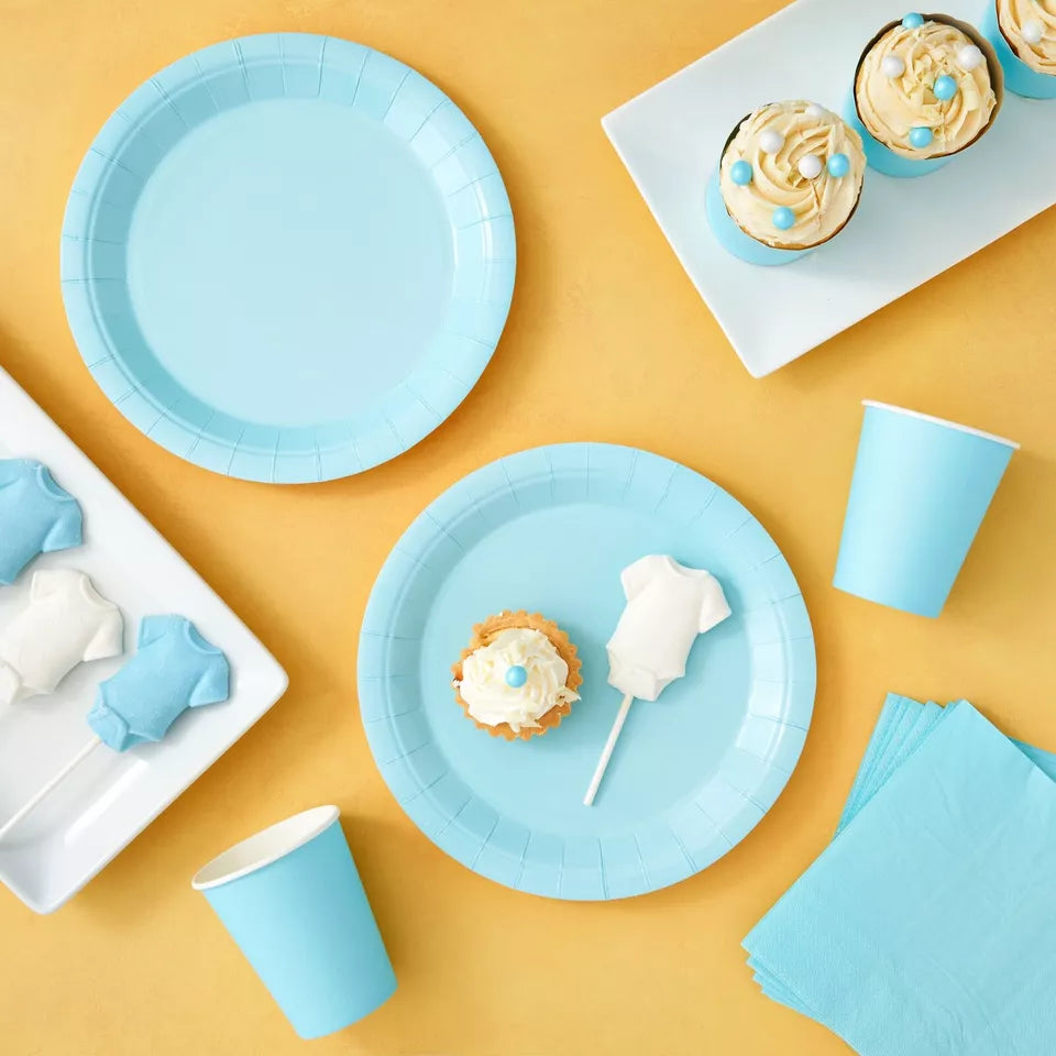 72-Piece Light Blue Disposable Dinnerware Set - Serves 24