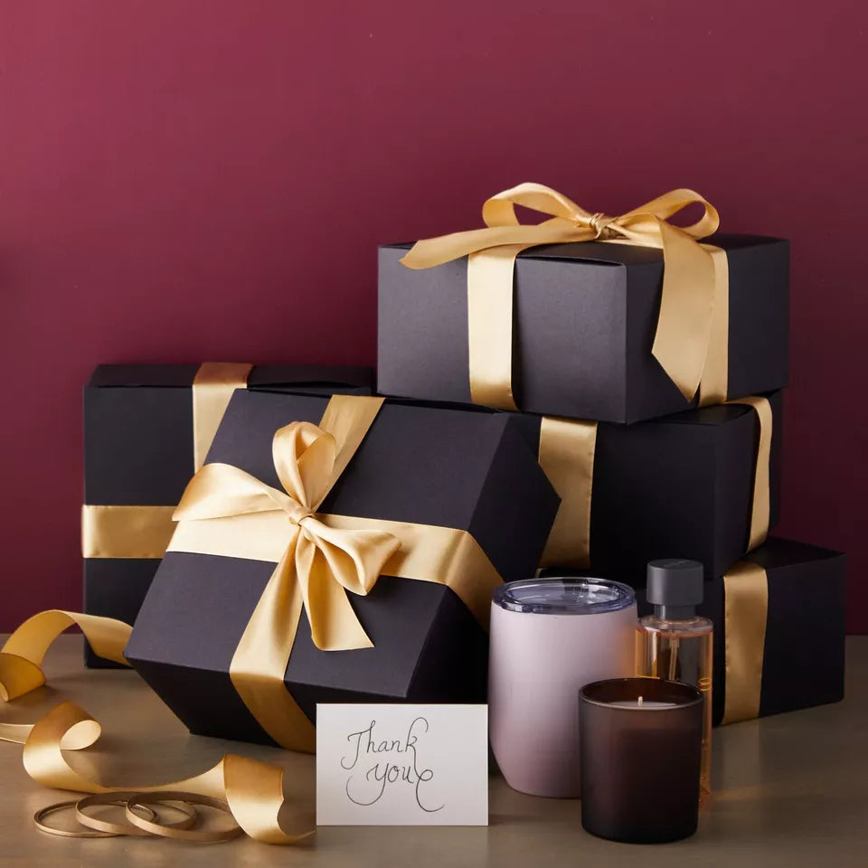 10-Pack Black Gift Boxes with Lids and Ribbons - 8x8x4 Inches