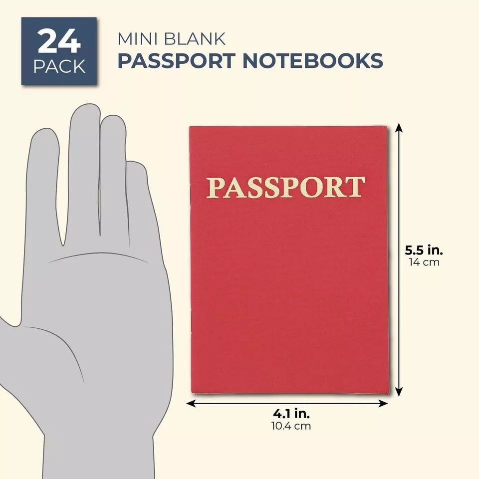 24 Pack Blank Passport Notebooks for Kids - 4.1 x 5.5"