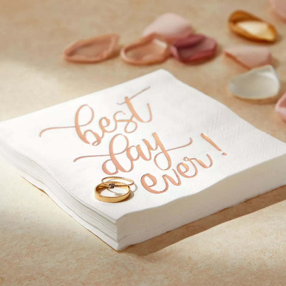 50-Pack Best Day Ever Napkins - Disposable Napkins for Wedding (Rose Gold)