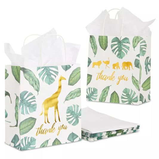 12 Pack Safari Thank You Bags, Wild One 1st Birthday Party Theme, 8 x 9 x 4 I