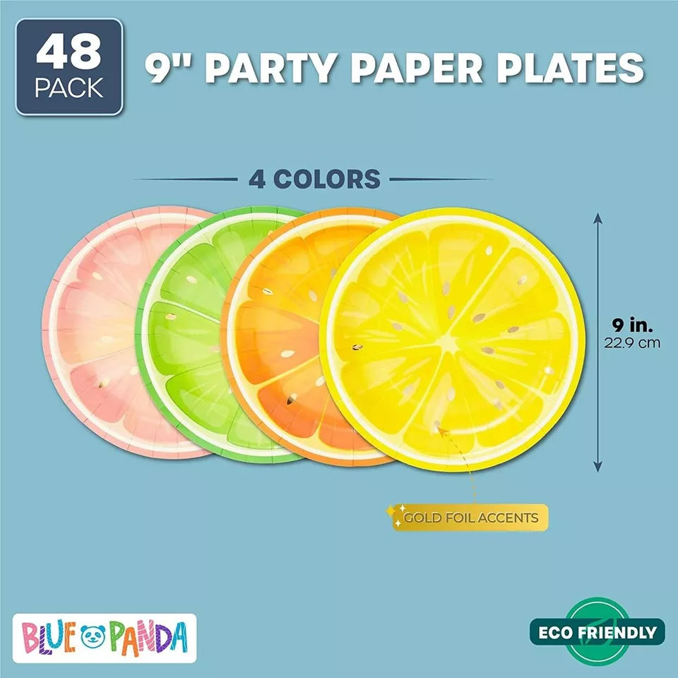 48 Summer Citrus Paper Dinner Plates Tutti Frutti Birthday Party Baby Shower 9in