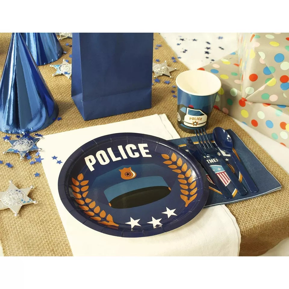 24 Set Disposable Dinnerware Tableware for Police Party Boys Kids Birthdays