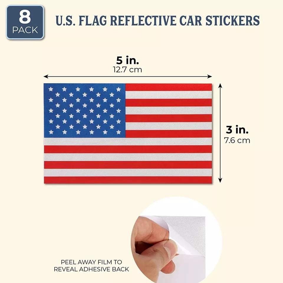 8-Pack 4th of July USA Flag Reflective Vinyl Decal Stickers