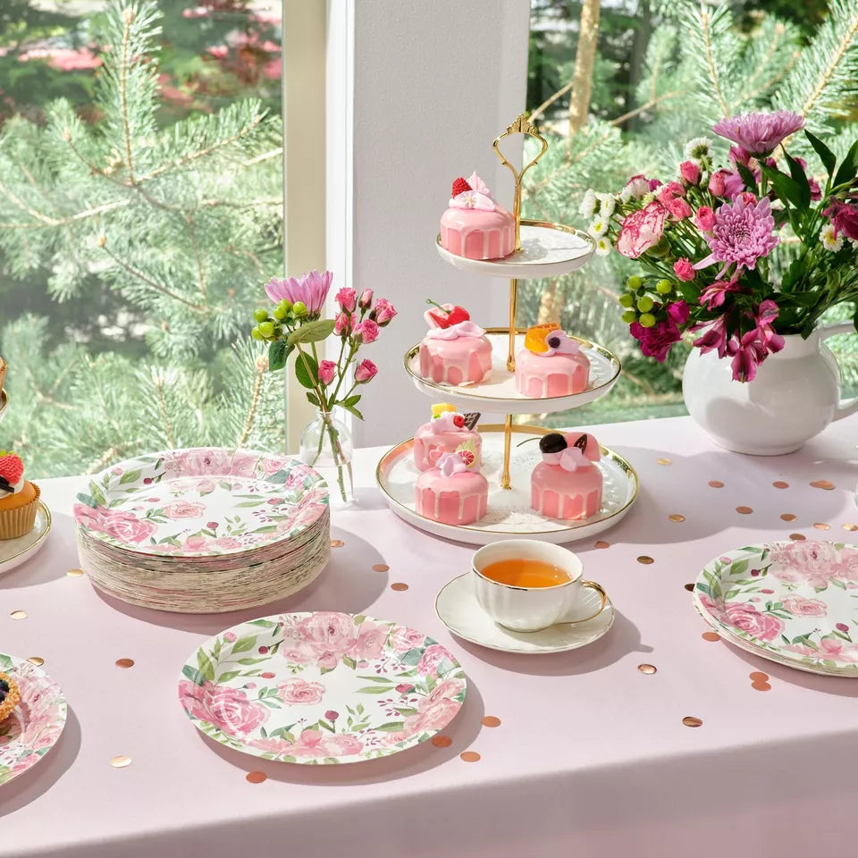 80-Pack Vintage-Style Floral Paper Plates - 9 Inch, for Tea Party and Bridal Shower