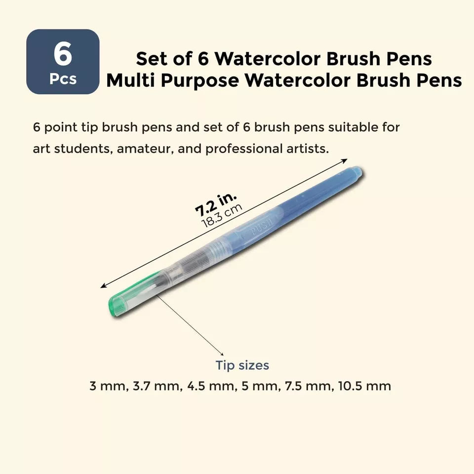 6-Pack Watercolor Brush Pens for Lettering and Drawing