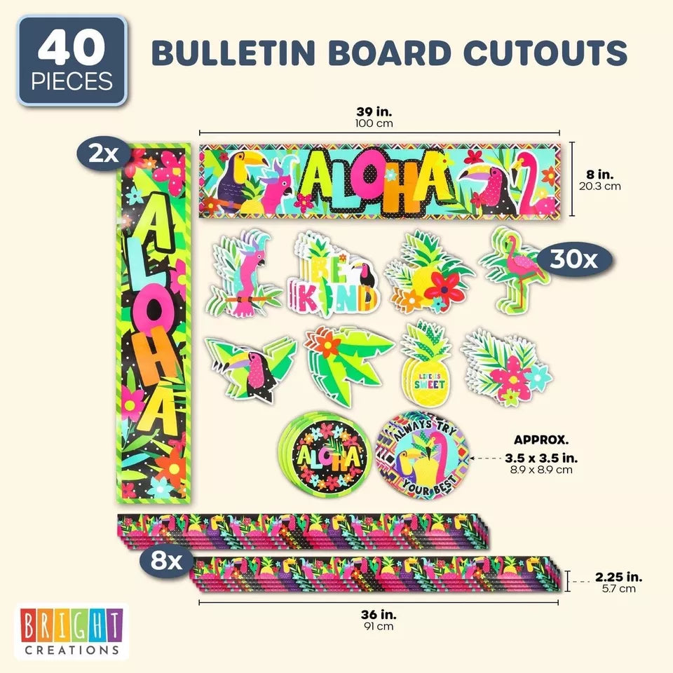 Tropical Classroom Bulletin Board Cutouts - Colorful Chalkboard Borders, 40 Pieces