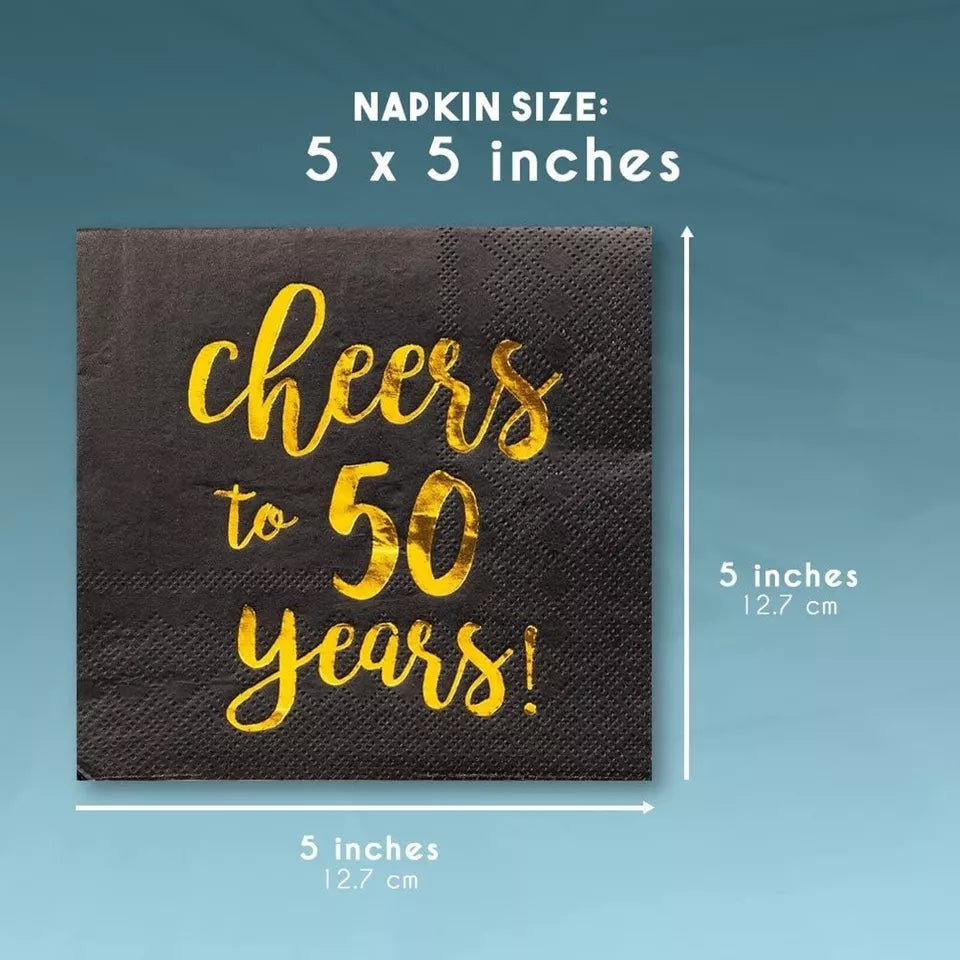 50 Pack "Cheers to 50 Years" Napkins - 3-Ply, 5 x 5 in