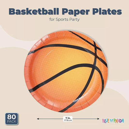 Basketball Paper Plates for Sports Party (7 In, 80 Pack)