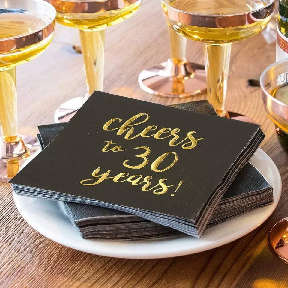 50 "Cheers to 30 Years" Napkins - 3-Ply, 5 x 5 In