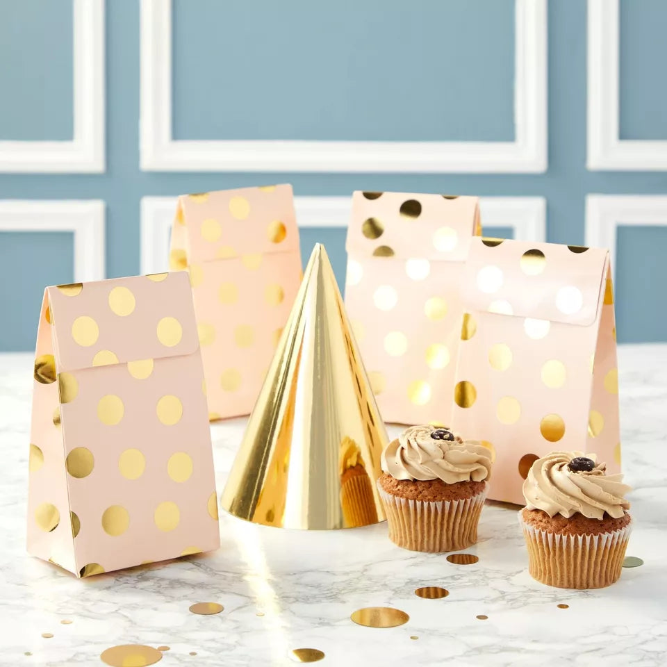 24 Pack Pastel Gold and Pink Favor Bags - 5.5 x 8.6 x 3 in, for Baby Shower