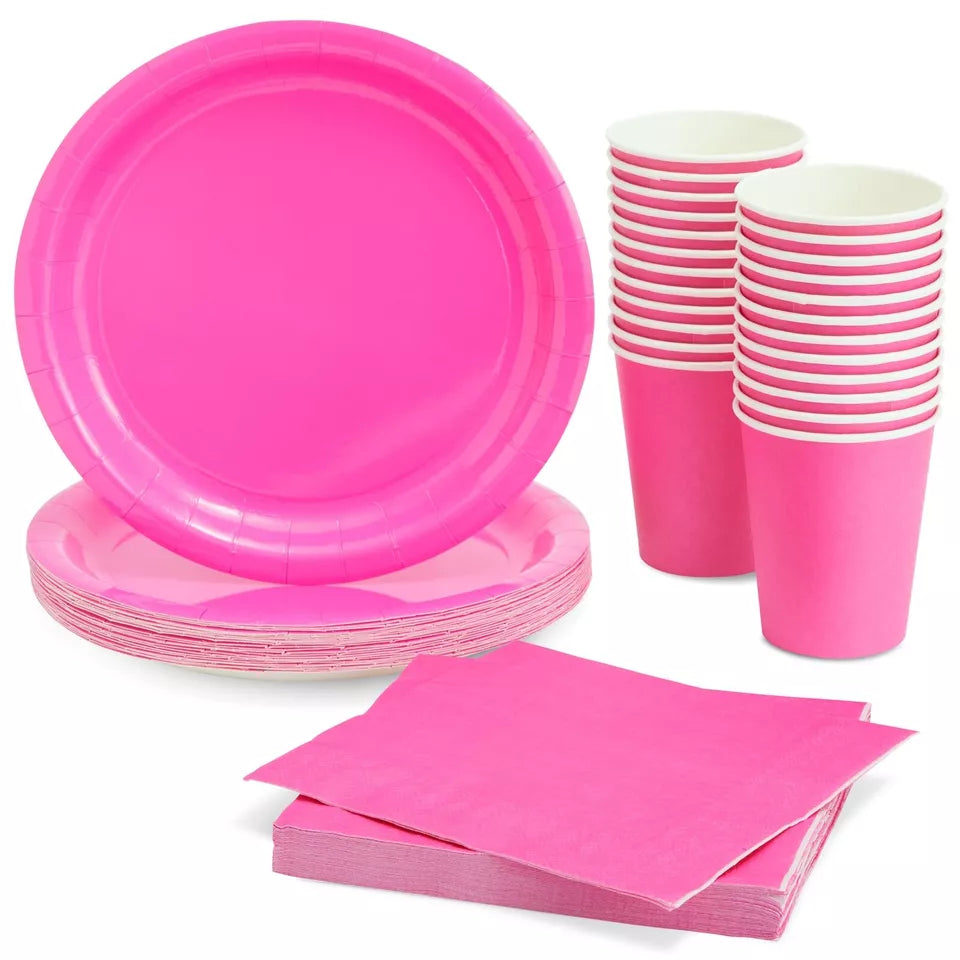 Hot Pink Birthday Party Supplies - 72 Pieces, Serves 24