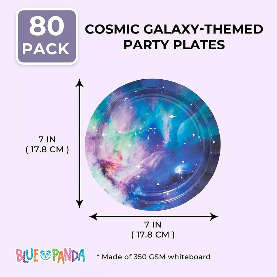 80Pcs Cosmic Galaxy Themed Décor Disposable Paper Plates 7" for Birthday Party