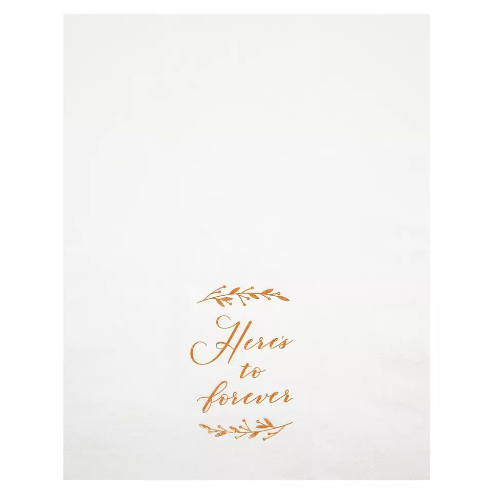 100 Pack White Wedding Napkins with Rose Gold Foil, 3-Ply, 4x8 in