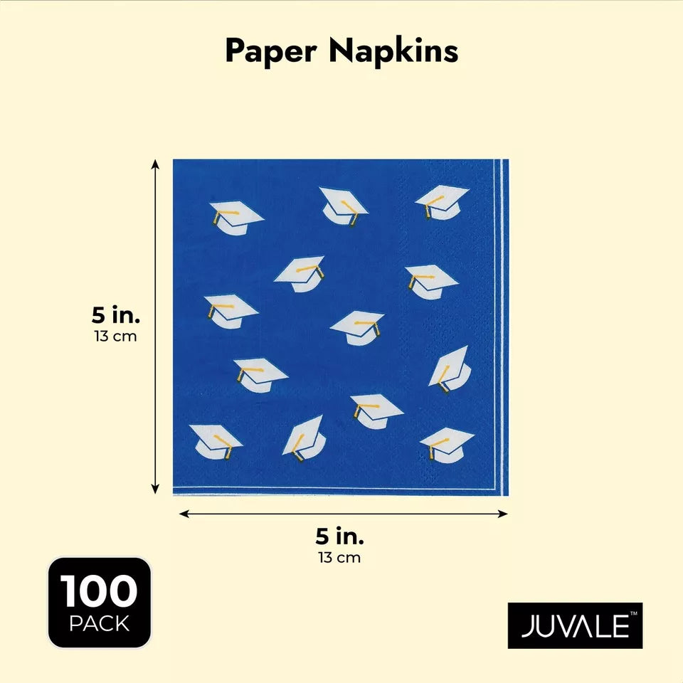 Cocktail Napkins - 100-Pack Graduation Caps Disposable Paper Napkins, 3-Ply