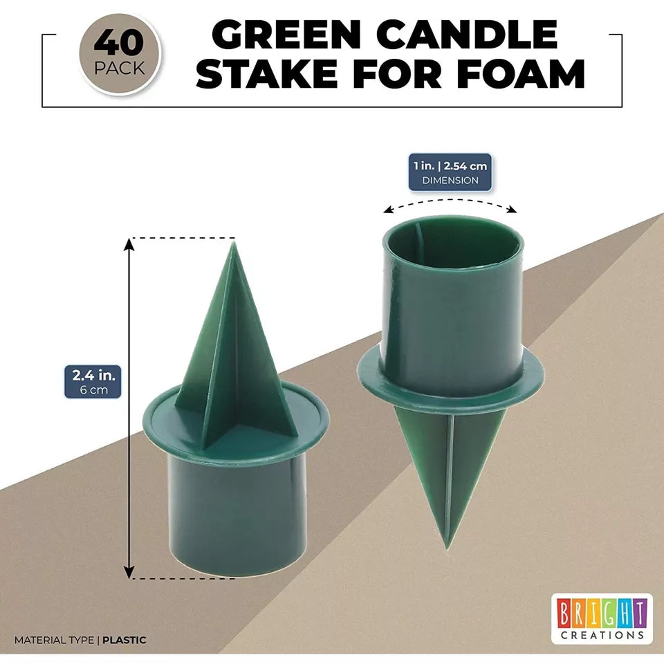 40 Pack Green Plastic Candle Holder Stakes - 1 x 2.4 in