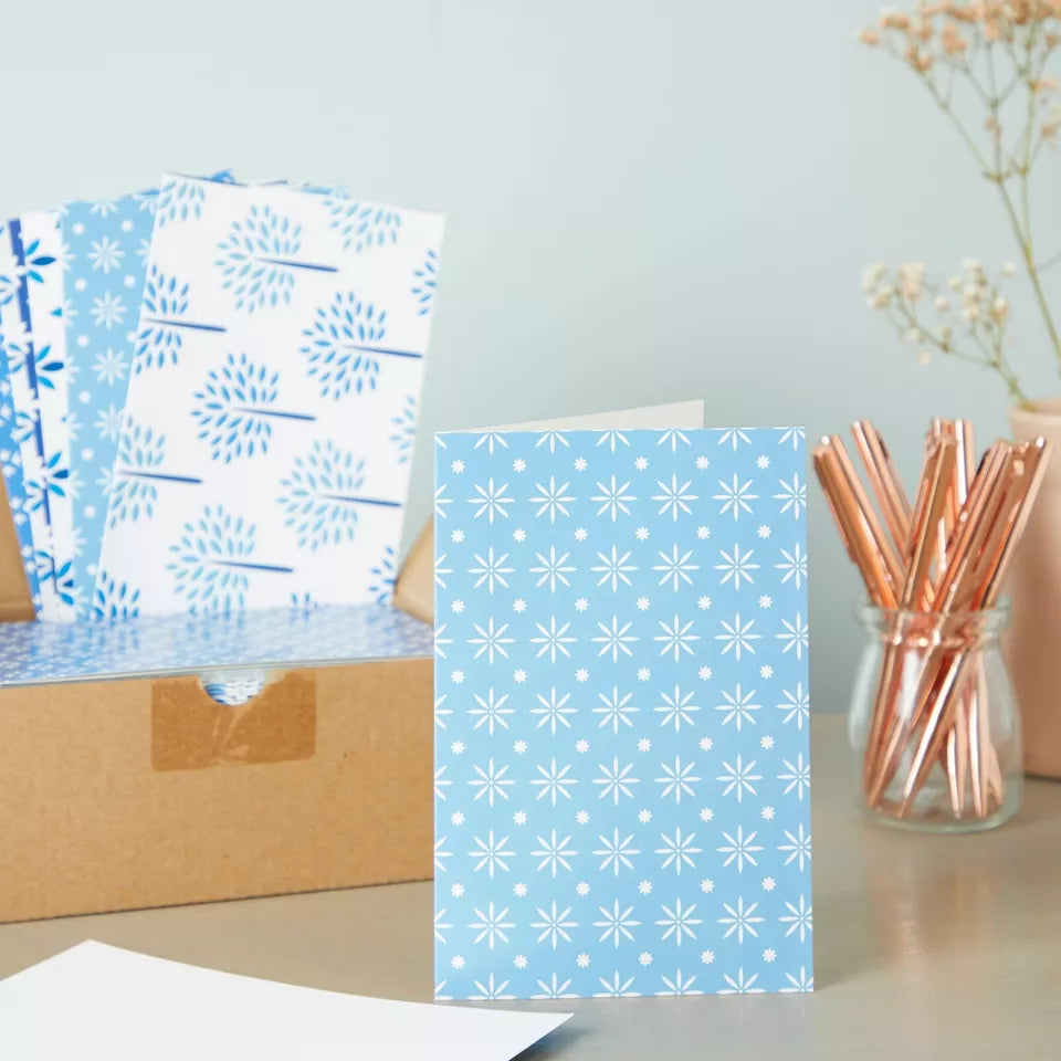 48-Pack Blue Stationery Notecards and Envelopes Set, 6 Designs, Blank Inside