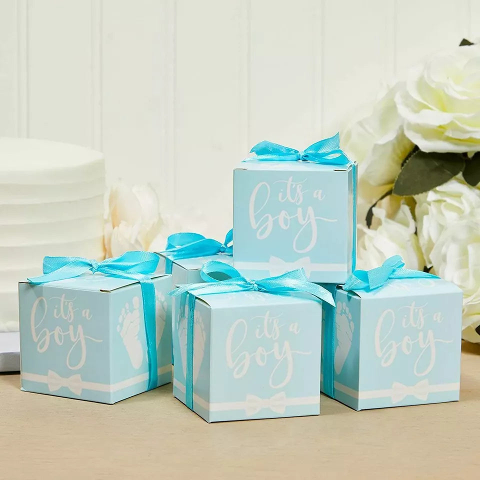 50 Pack "It's a Boy" Baby Shower Favor Boxes with Ribbons (Blue)