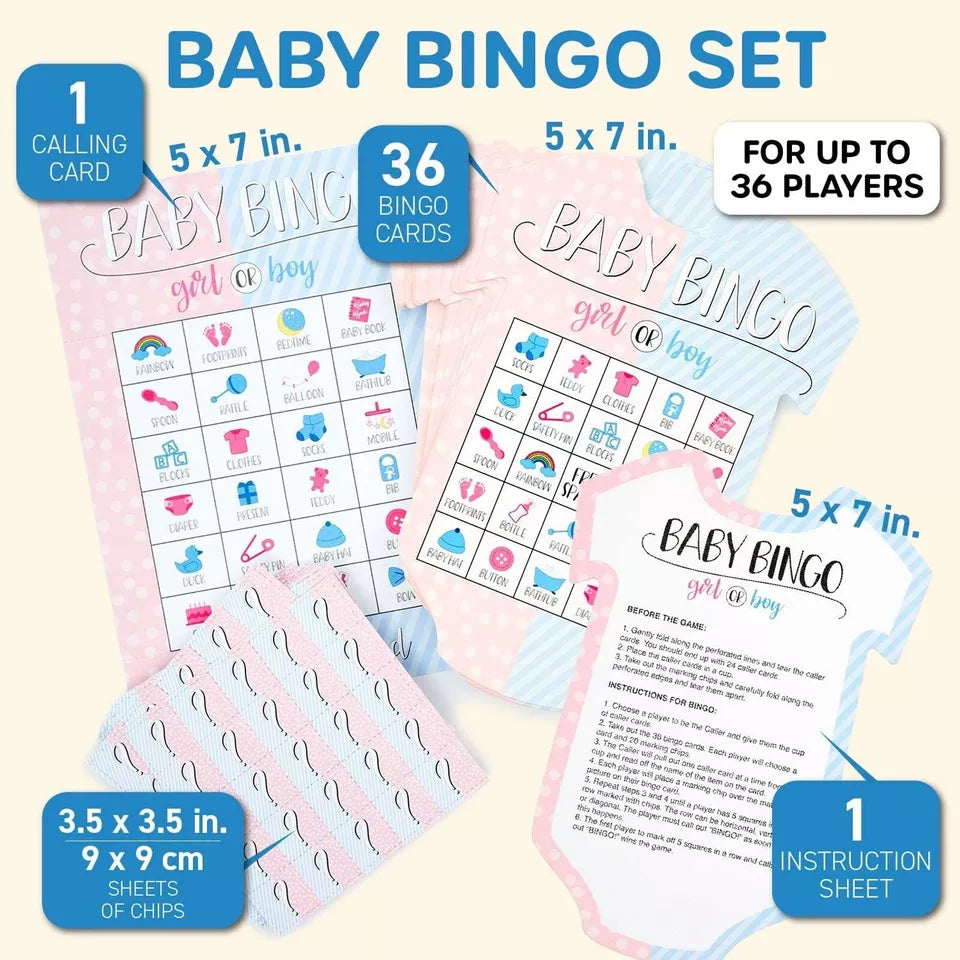 36x Gender Reveal Party Games Baby Bingo Boys and Girls Card for Baby Showers