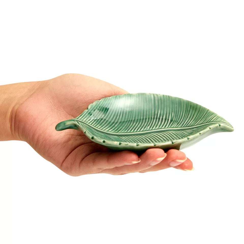 2 Pack Green Leaf Shaped Trinket Tray, Small Ceramic Jewelry Dish, 5.3x3.6x0.8"