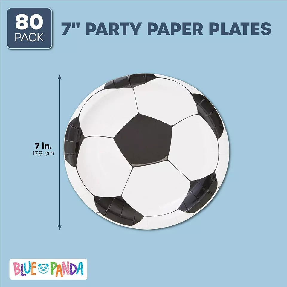 80 Pack Soccer Paper Plates for Sports Themed Birthday Party Supplies, 7 In