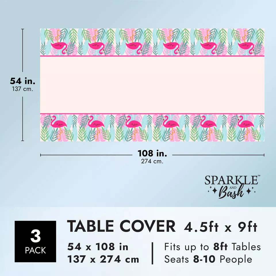 3x Plastic Tablecloth Tropical Flamingo Table Cover for Birthday Party 54x108"