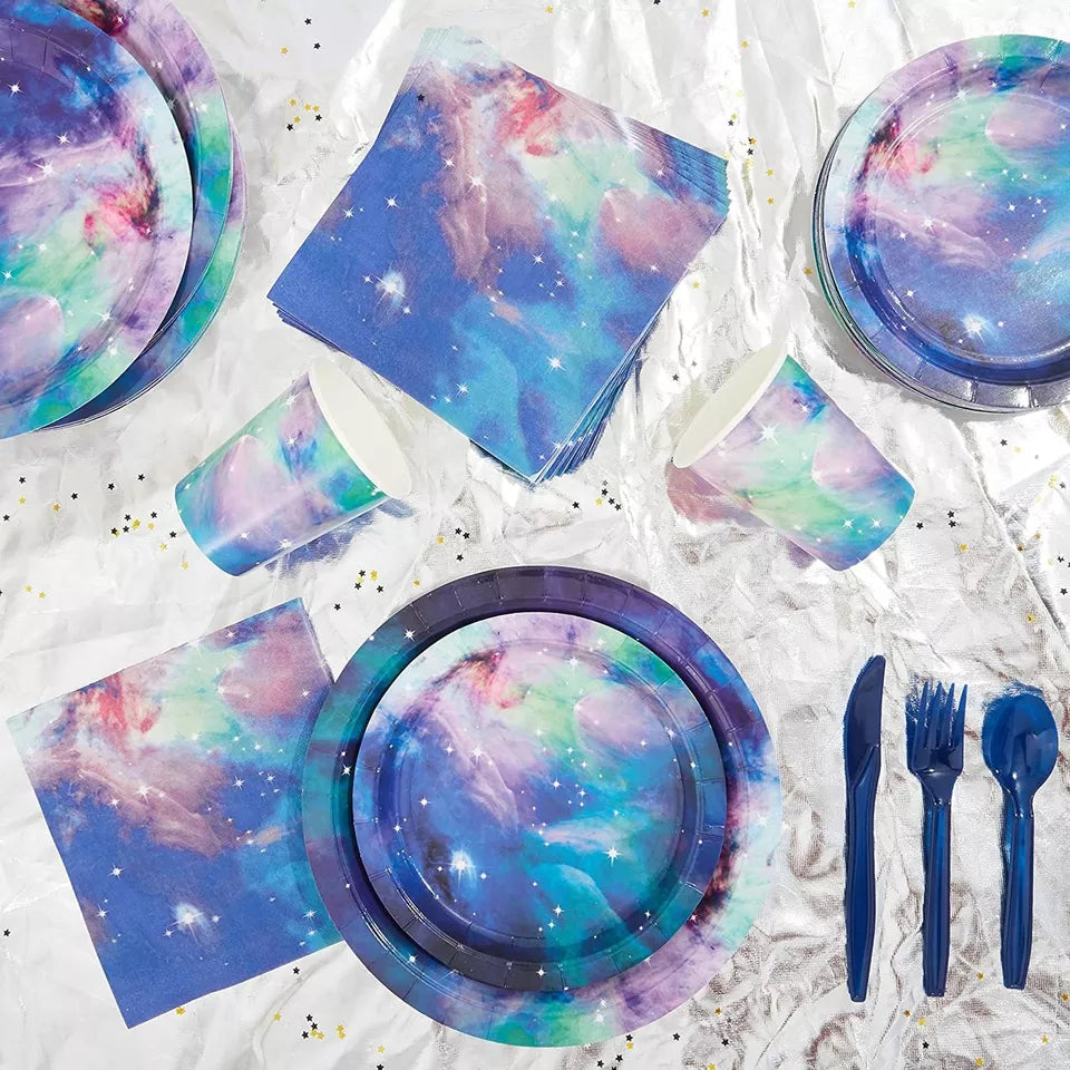 80Pcs Cosmic Galaxy Themed Décor Disposable Paper Plates 7" for Birthday Party